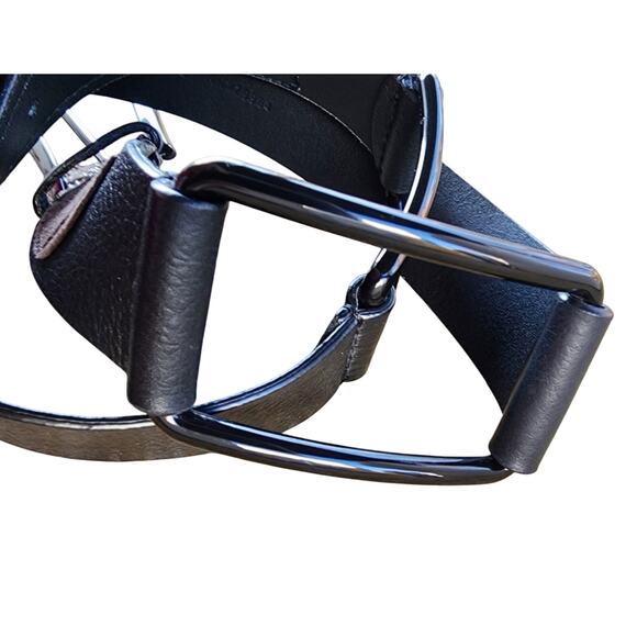 NEW Chico's Y2K Black Brown Leather Belt sz S Zebra Stripe Shiny Black Buckle - Picture 2 of 4